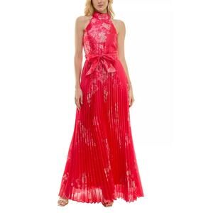 Taylor Women's Floral-Print Pleated Gown Dress Fireyrose Size 6 NWT Elegant Chic